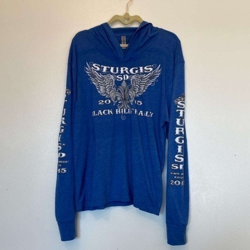Sturgis SD Black Hills Rally long blue sleeve hooded wings slip on hoody…